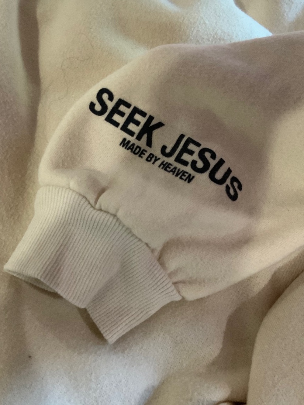 Seek Jesus Made By Heaven Hoodie XL Cream Christian Unisex Streetwear Pullover - Picture 8 of 10